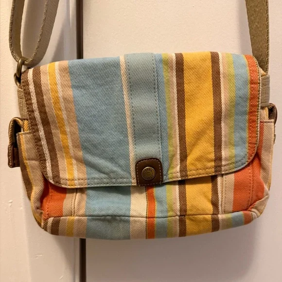 Vintage “Fossil” Striped Multicolor Crossbody Canvas Bag - Picture 2 of 16